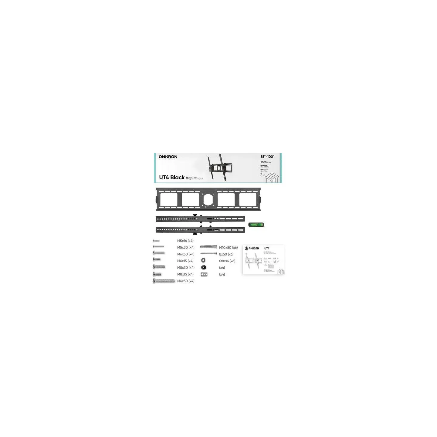 Onkron TV SET ACC WALL MOUNT/55-100"/BLACK UT4-B ONKRON
