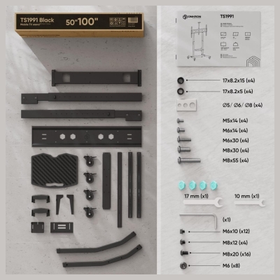 Onkron TV SET ACC MOBILE STAND/50-100" BLACK TS1991-B ONKRON