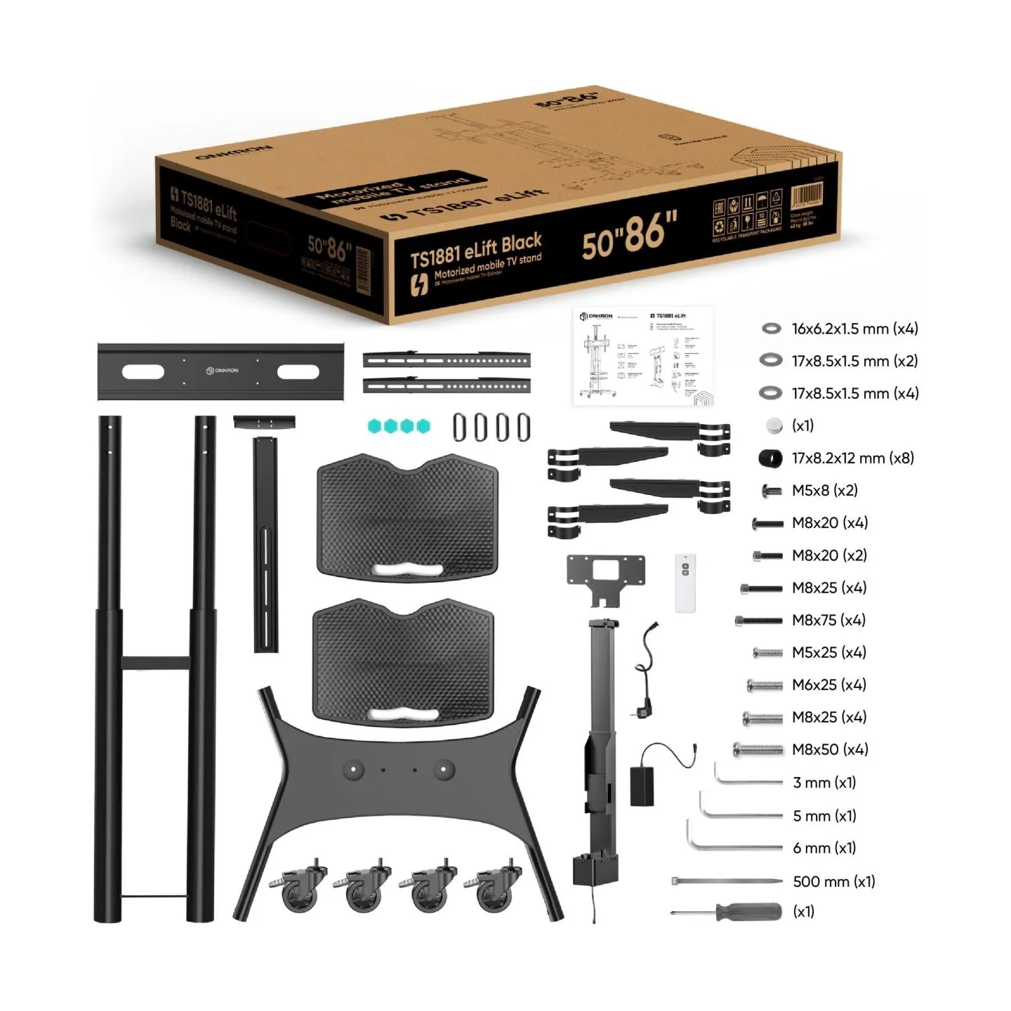 Onkron TV SET ACC MOTOR. MOBILE STAND/50-86" BLACK TS1881E-B ONKRON