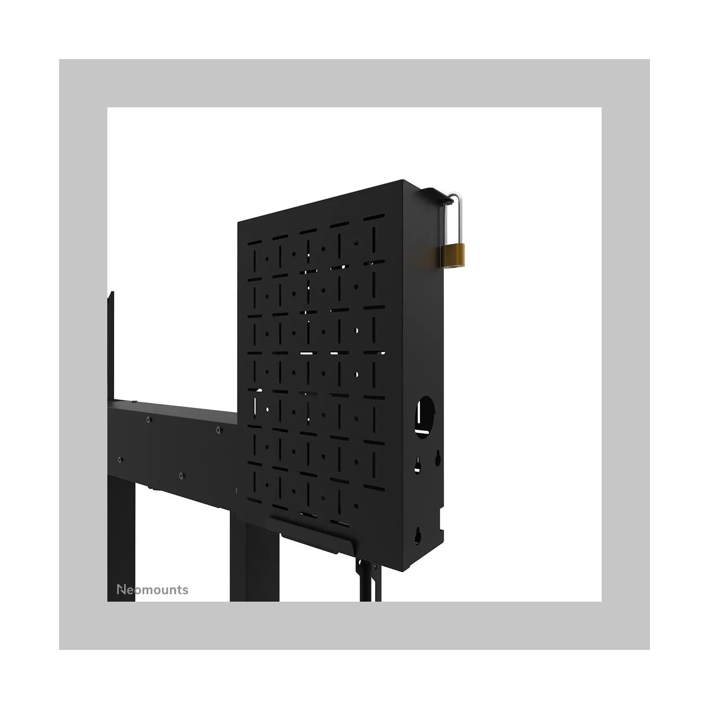 Neomounts BY NEWSTAR MOTORISED WALL STAND INCL. STORAGE BOX, 10 CM. WHEELS VESA 100X100 UP TO 800X600 BLACK
