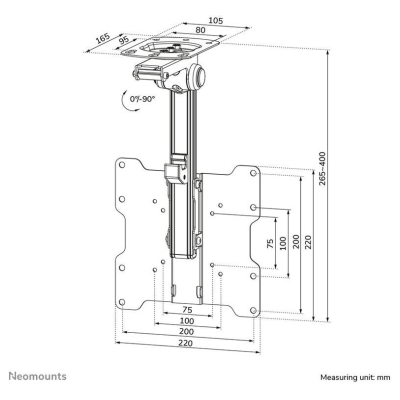 Neomounts FPMA-C020BLACK Monitor/TV Mount Ceiling | Adjustable Height, Tilt | 10-40 " | Maximum weight (capacity) 20 kg | Black