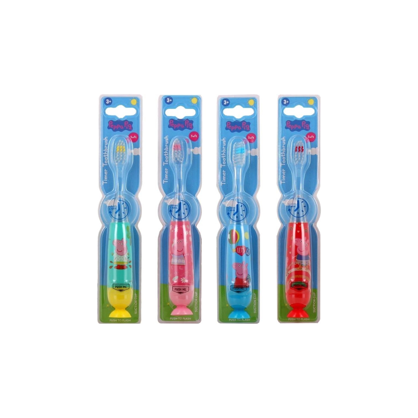 Peppa Pig Flashing Toothbrush Set with Suction Cap Different Colors 4 pcs