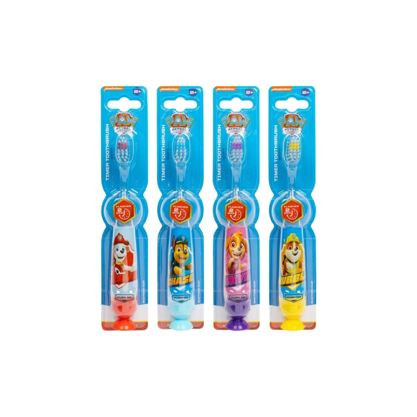 Paw Patrol Flashing Toothbrush Set with Suction Cap Different Colors 4 pcs