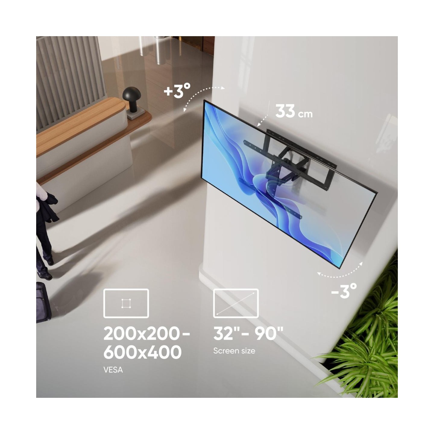 Onkron TV SET ACC WALL MOUNT /32-90"/BLACK SM6-B ONKRON