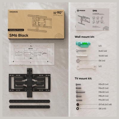 Onkron TV SET ACC WALL MOUNT /32-90"/BLACK SM6-B ONKRON