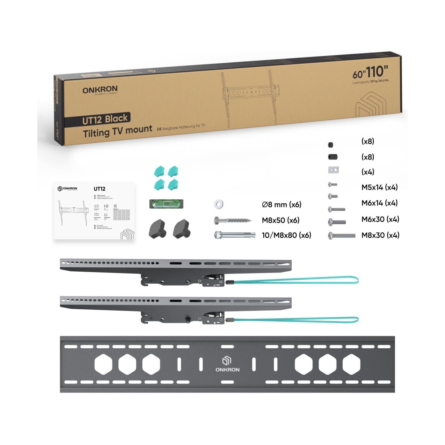 Onkron TV SET ACC WALL MOUNT/60-110"/BLACK UT12-B ONKRON