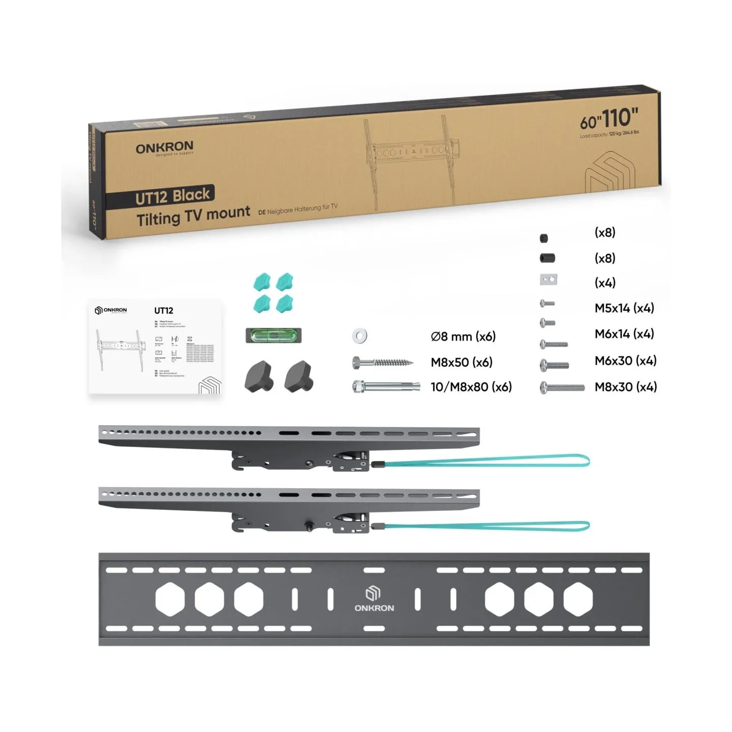 Onkron TV SET ACC WALL MOUNT/60-110"/BLACK UT12-B ONKRON