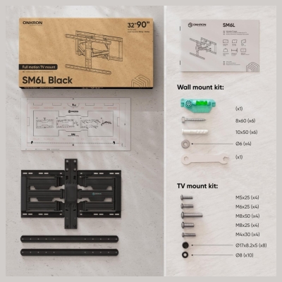 Onkron TV SET ACC WALL MOUNT /32-90"/BLACK SM6L-B ONKRON