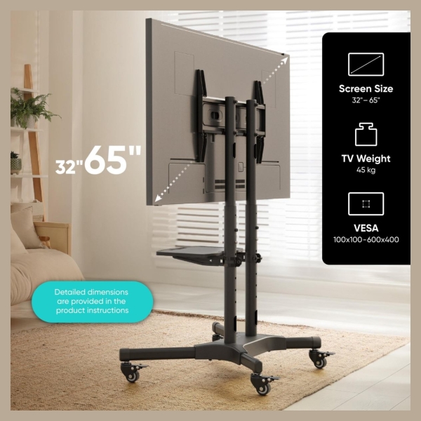 Onkron Mobile TV Stand Rolling TV Cart for 40 to 65 Inch LCD LED TV Screens, Black