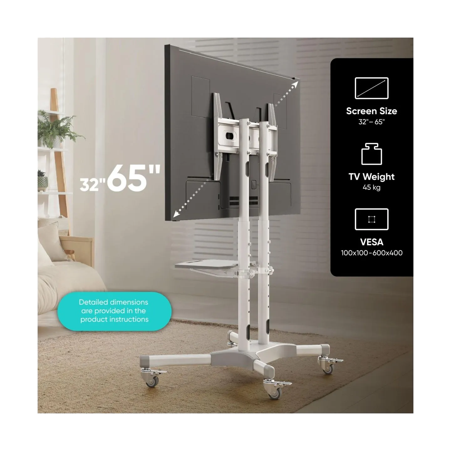 Onkron TV SET ACC MOBILE STAND/32-65"/WHITE TS1351-W ONKRON