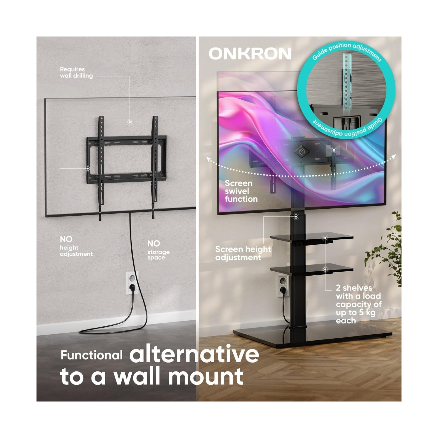 Onkron TV SET ACC FLOOR STAND /32-65"/BLACK TS5550-B ONKRON