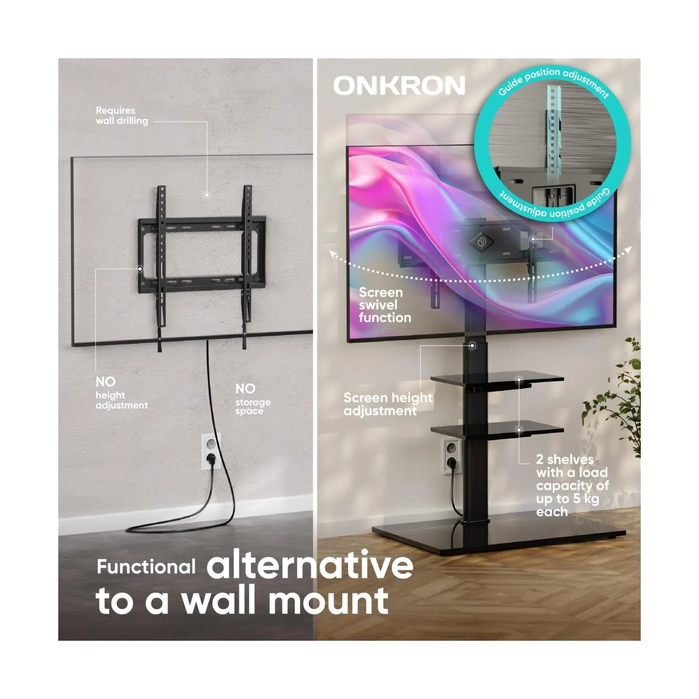 Onkron TV SET ACC FLOOR STAND /32-65"/BLACK TS5550-B ONKRON
