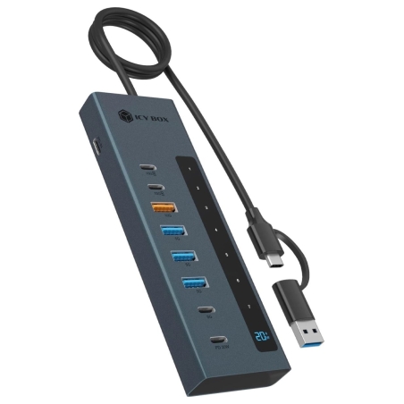 Raidsonic 9-in-1 hub with Power Delivery and Type-C/Type-A host connection | IB-HUB1743-CPD