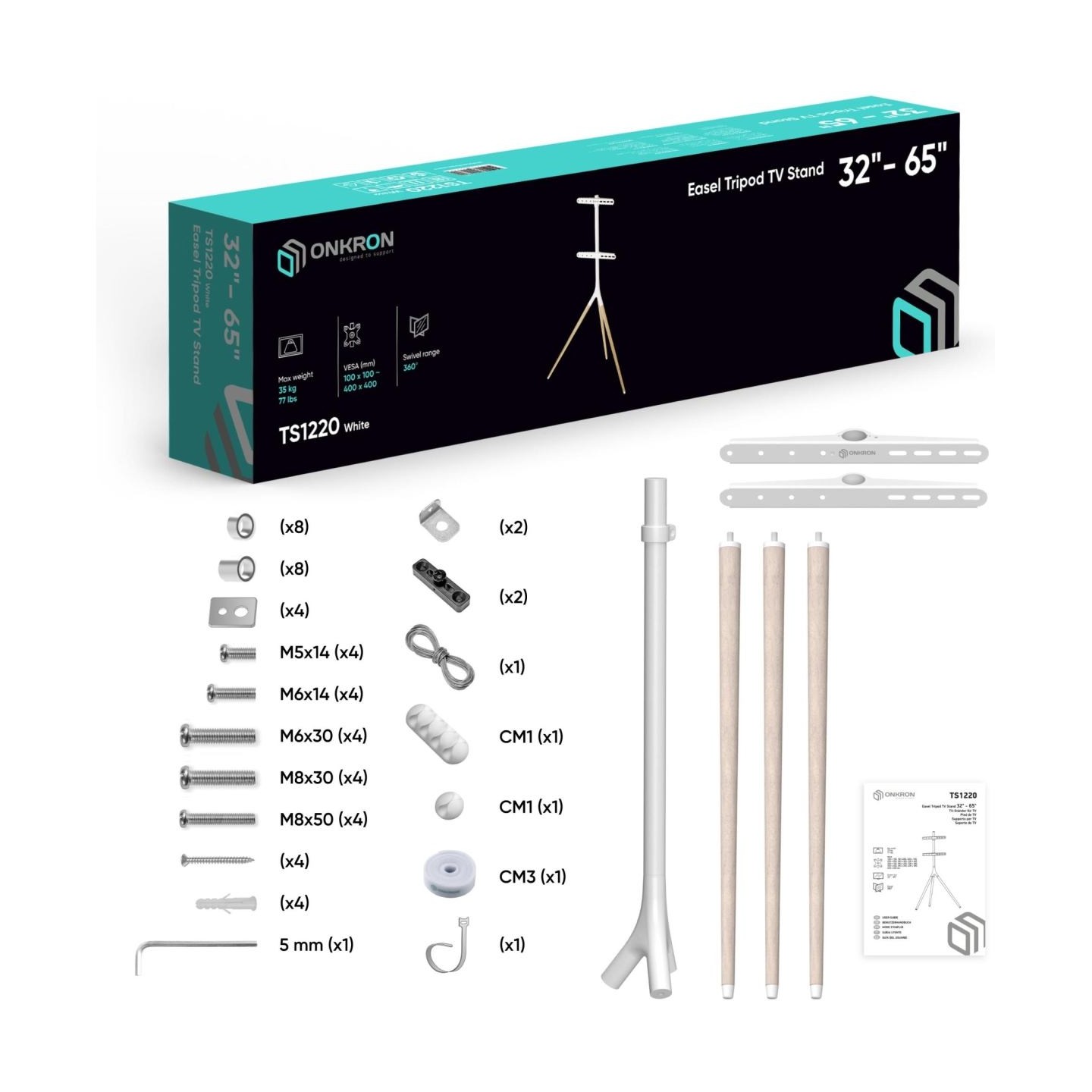 Onkron TV SET ACC FLOOR STAND /32-65"/WHITE TS1220-W ONKRON