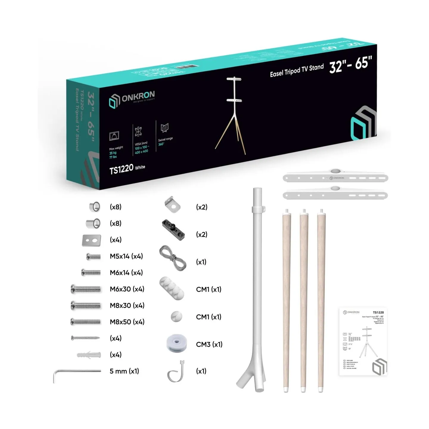 Onkron TV SET ACC FLOOR STAND /32-65"/WHITE TS1220-W ONKRON