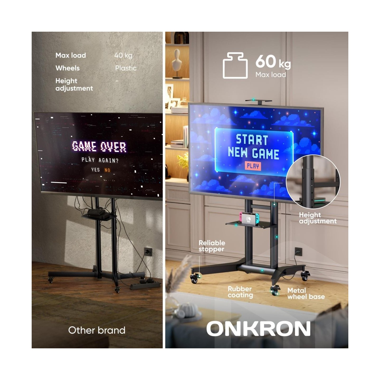 Onkron Mobile TV stand for 32"-75" up to 50 kg, black