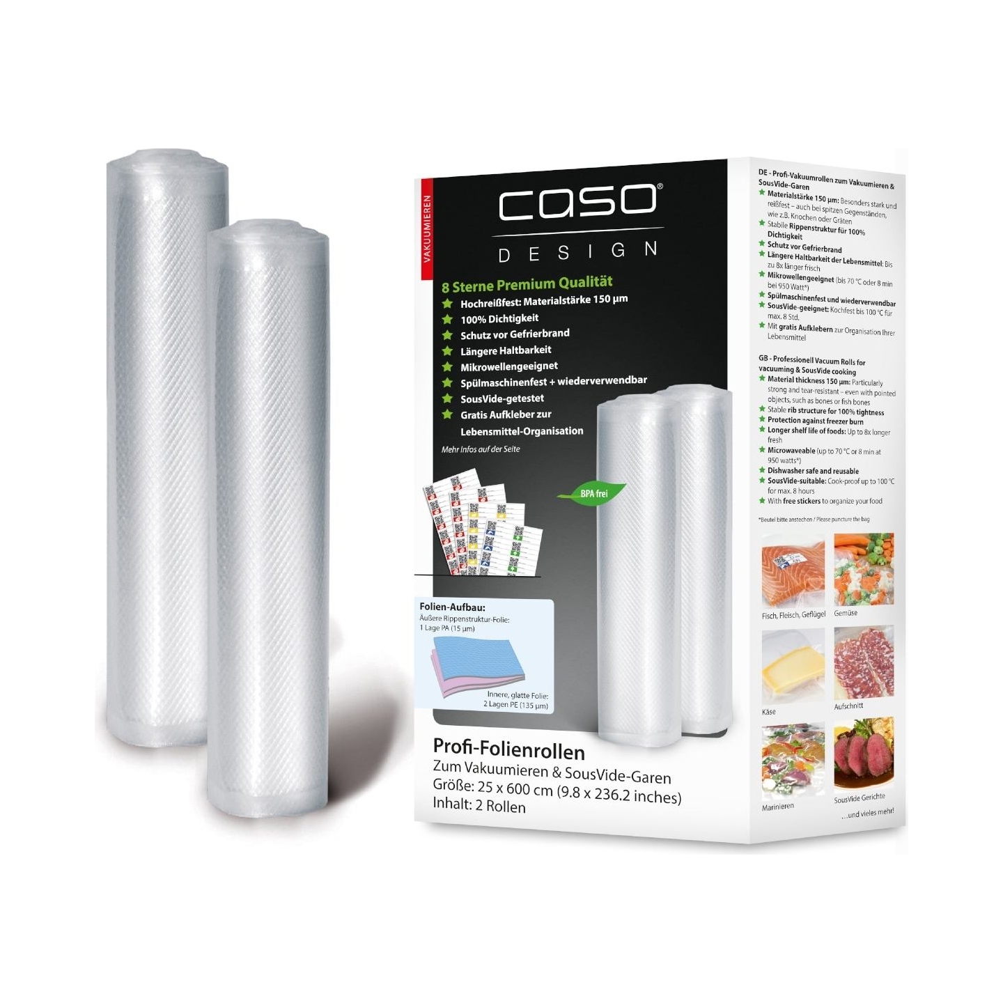 Caso | Foil Roll | 01225 | 2 | Dimensions (W x L) 25x600 cm | Transparent