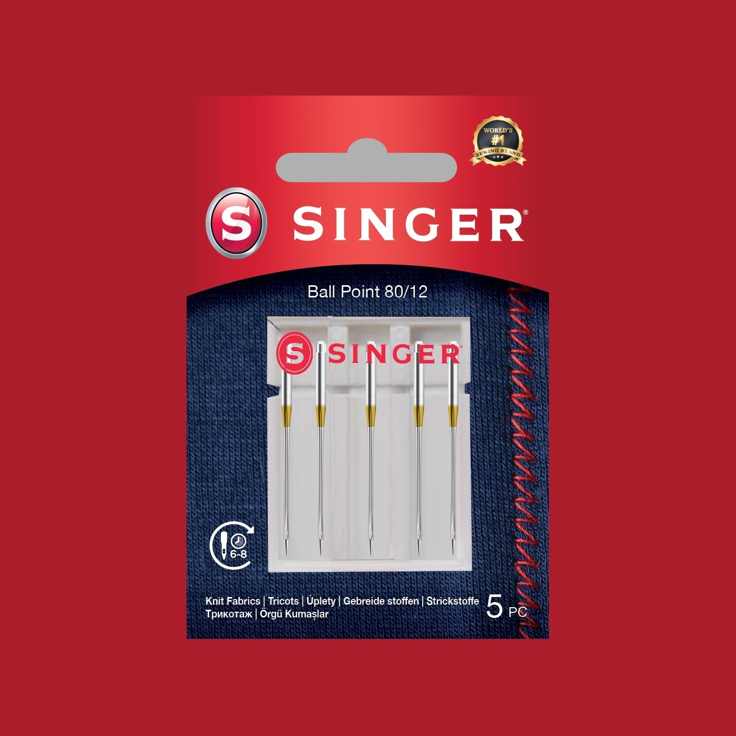 Singer | Ball Point Needle 80/12 5PK for Knit Fabrics