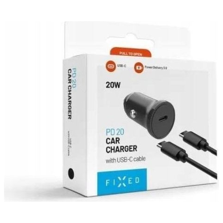Fixed USB-C Car Charger 20W+ USB-C/USB-C Cable | FIXCC20N-CC-BK
