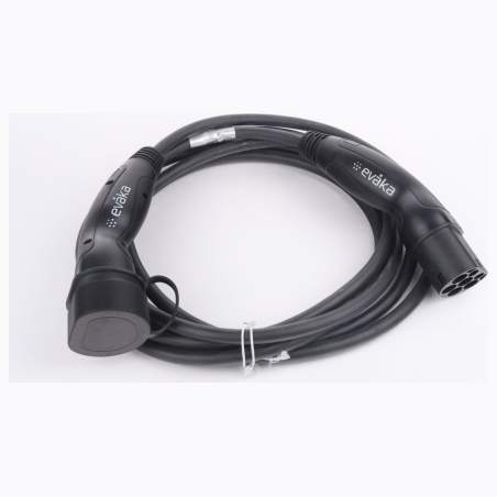 Evaka EV Charging Cable Type 2-Type 2, 22 kW, 32 A, 5 x 6 mm2, 1 x 0.5 mm2, 7 m | ITGAM3872 | Black
