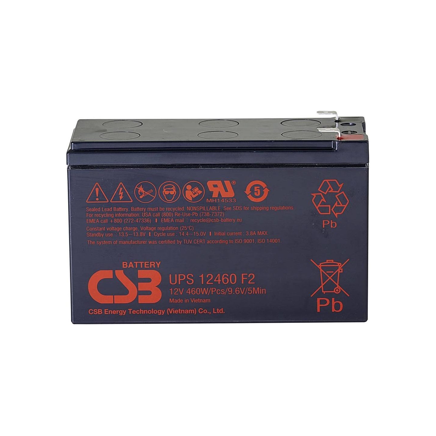 Csb Battery Battery 12V, 9Ah, AGM | UPS12460F2 | 460 W