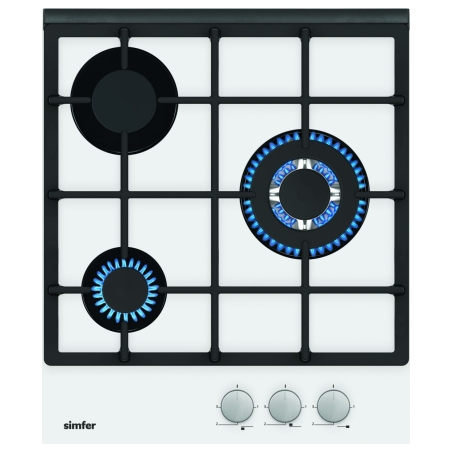 Simfer | Hob | H4.305.HGSBB | Gas on glass | Number of burners/cooking zones 3 | Rotary knobs | White