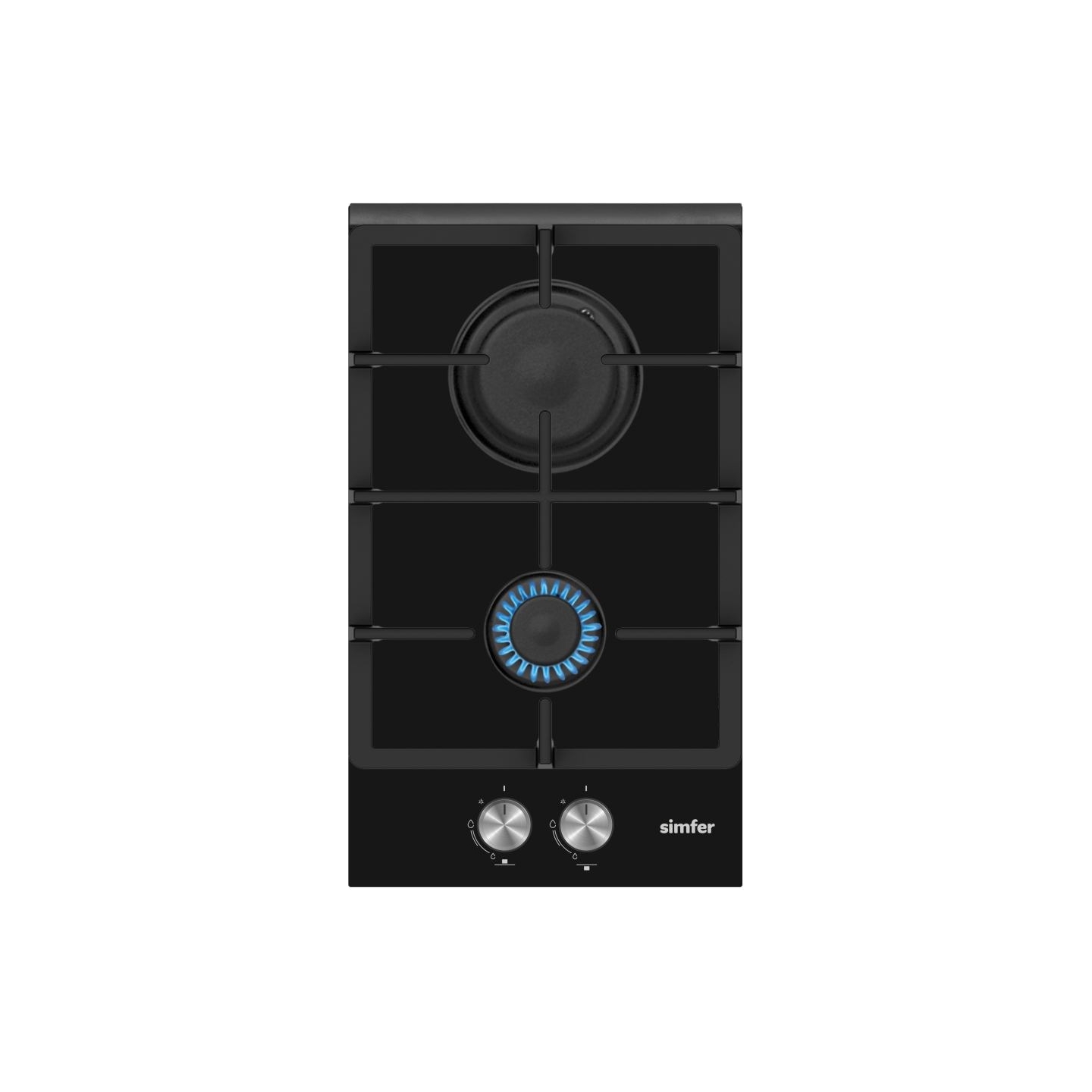 Simfer | Hob | H3.201.TGRSP | Gas on glass | Number of burners/cooking zones 2 | Rotary knobs | Black