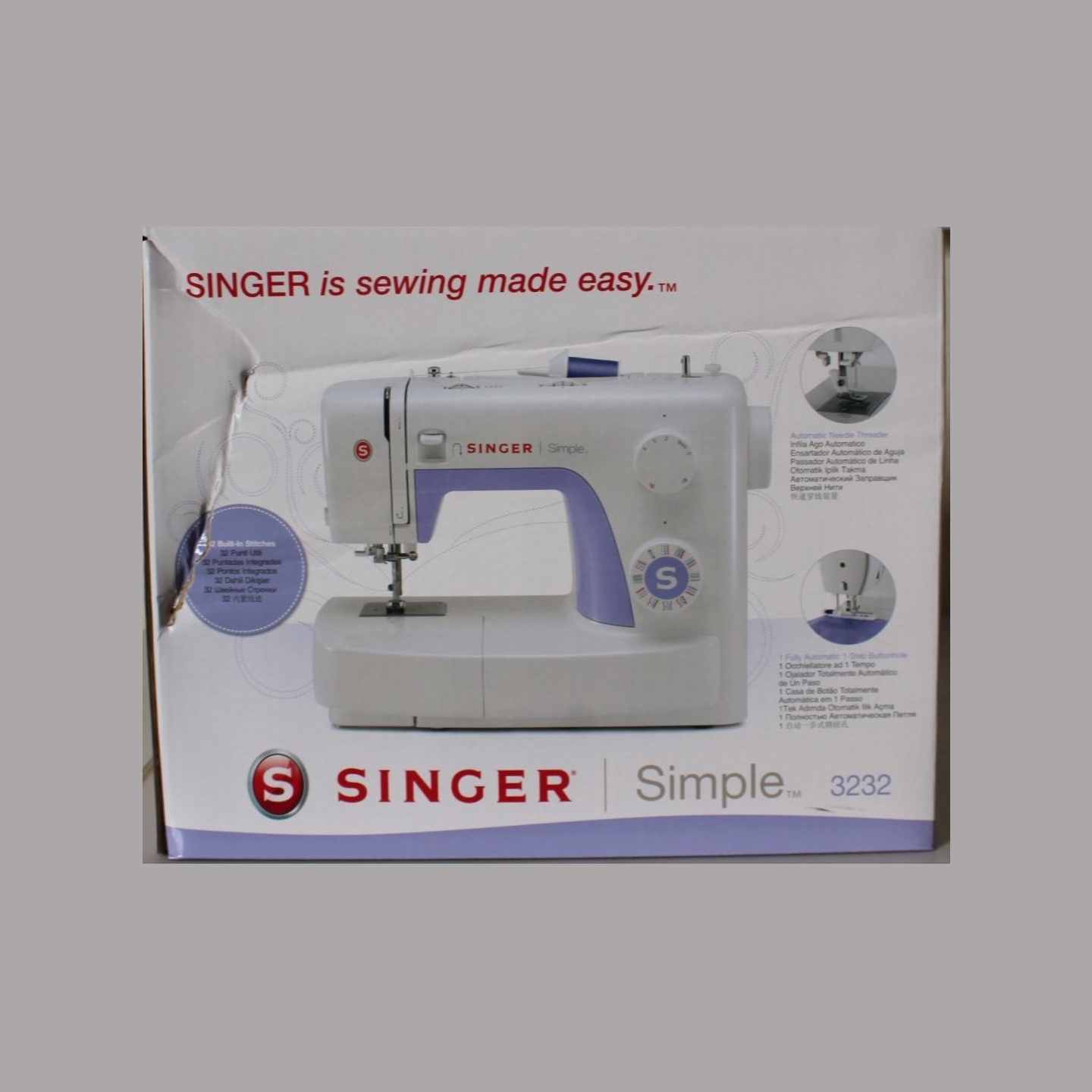 Singer | Sewing Machine | Simple 3232 | Number of stitches 32 | Number of buttonholes 1 | White | DAMAGED PACKAGING
