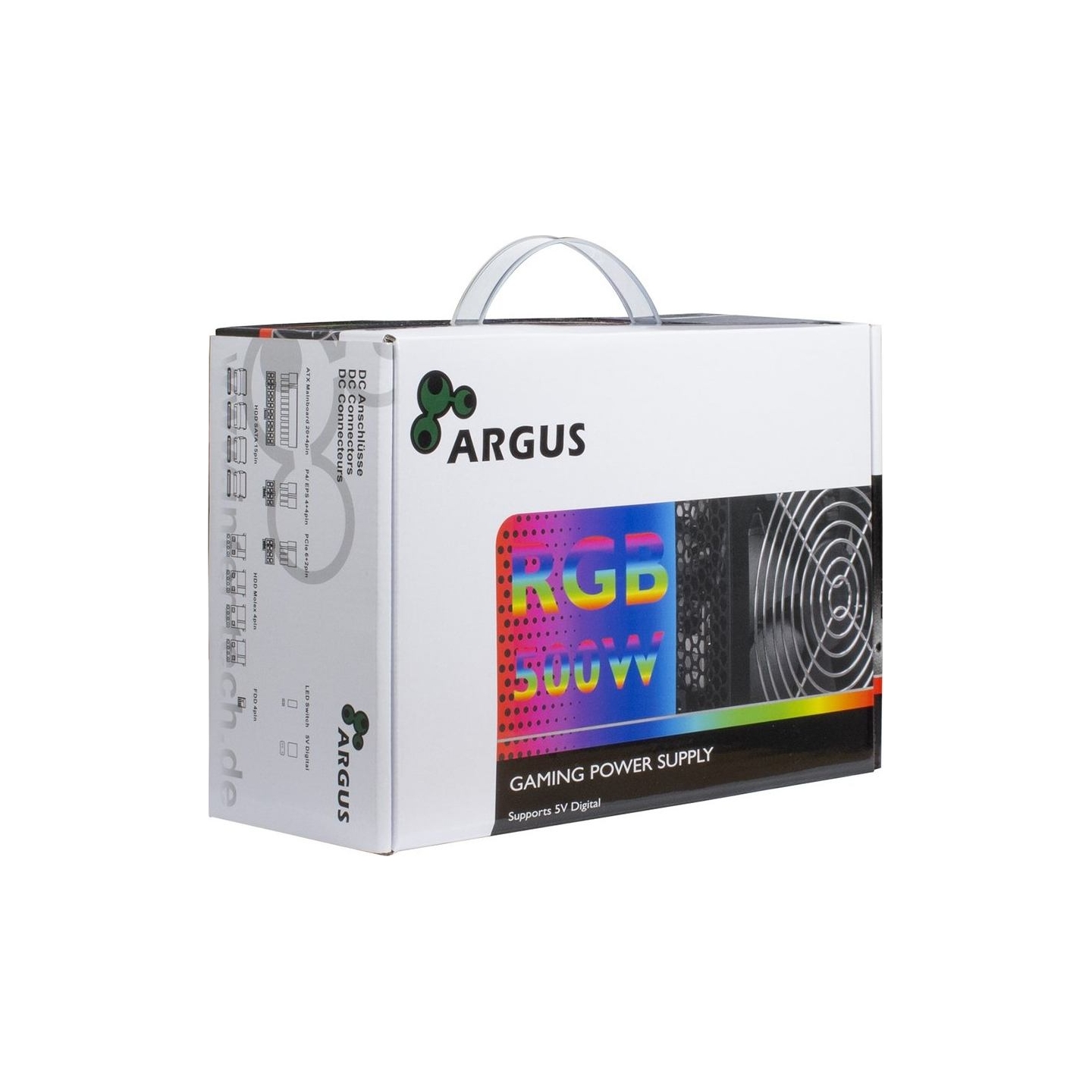 Inter-Tech Power Supply INTER-TECH Argus RGB, 80PLUS Bronze, 500W, Retail, 1x140 Fan, 1x20+4Pin, 4+4Pin, 1xPCI-e 6+2Pin, 4x4Pin 