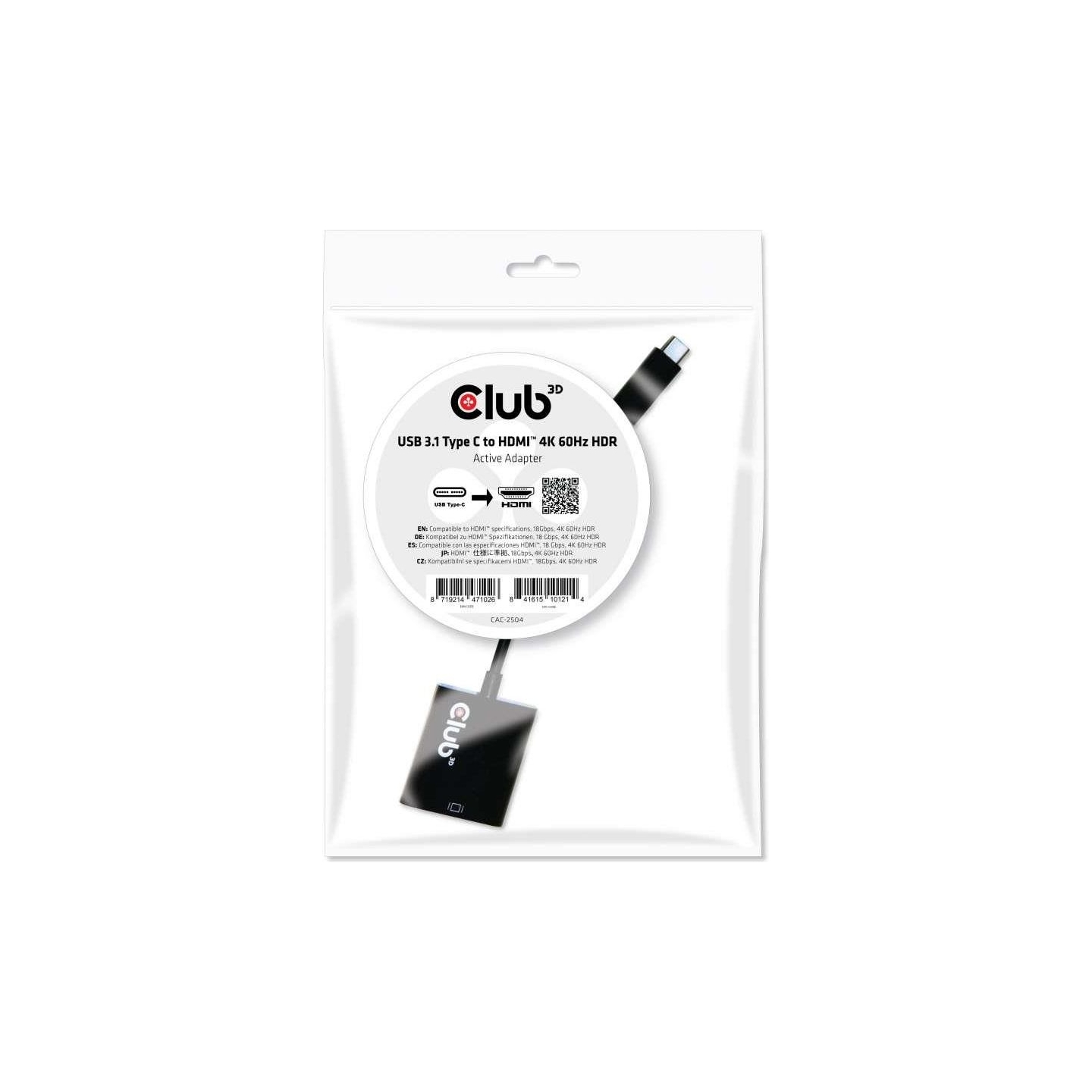 Club3D I/O ADAPTER USB-C TO HDMI/ACTIVE CAC-2504 CLUB3D