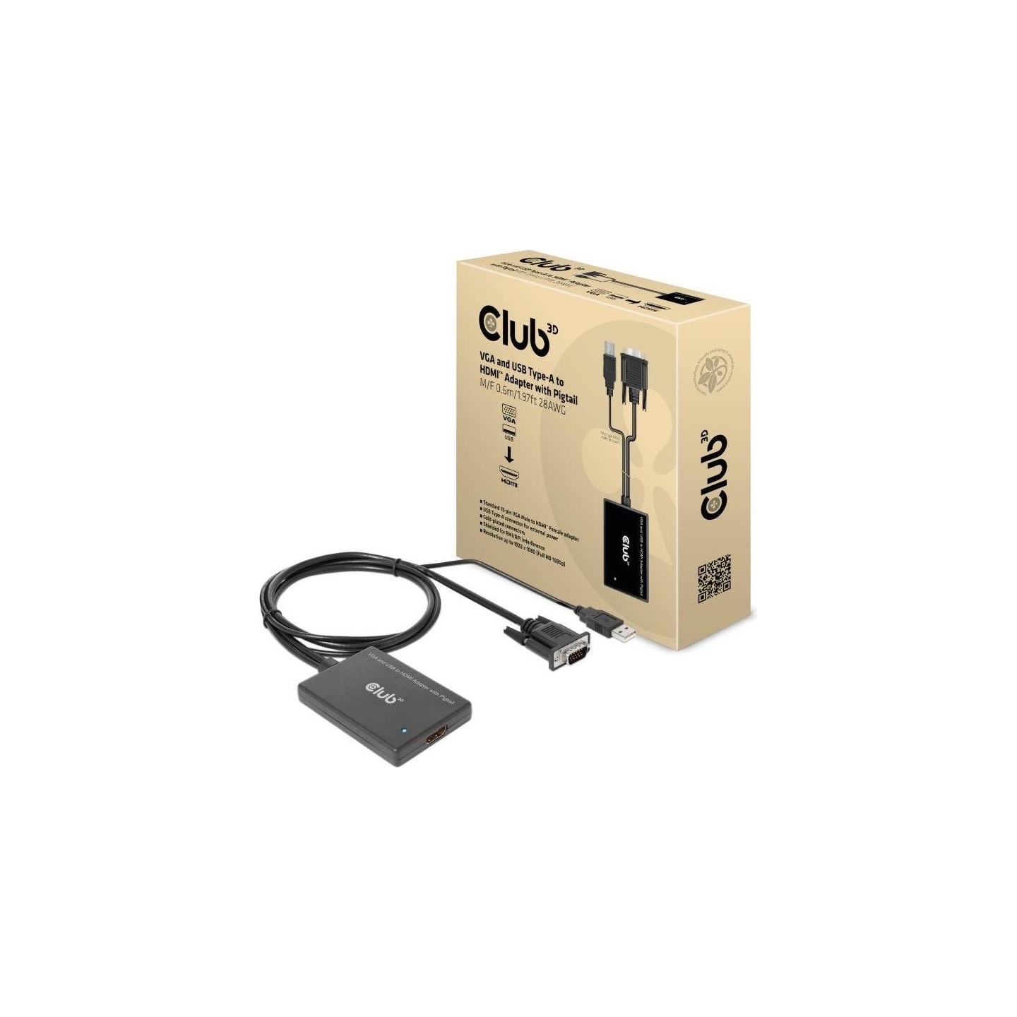 Club3D I/O ADAPTER VGA TO HDMI+USB/0.6M M/F CAC-1720 CLUB3D