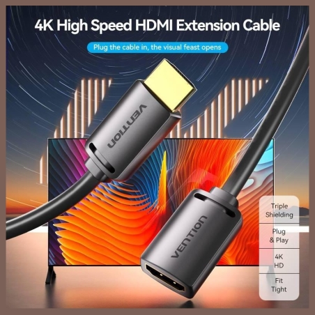 Vention CABLE HDMI MALE/FEMALE 4K/0.5M BLACK AHCBD VENTION