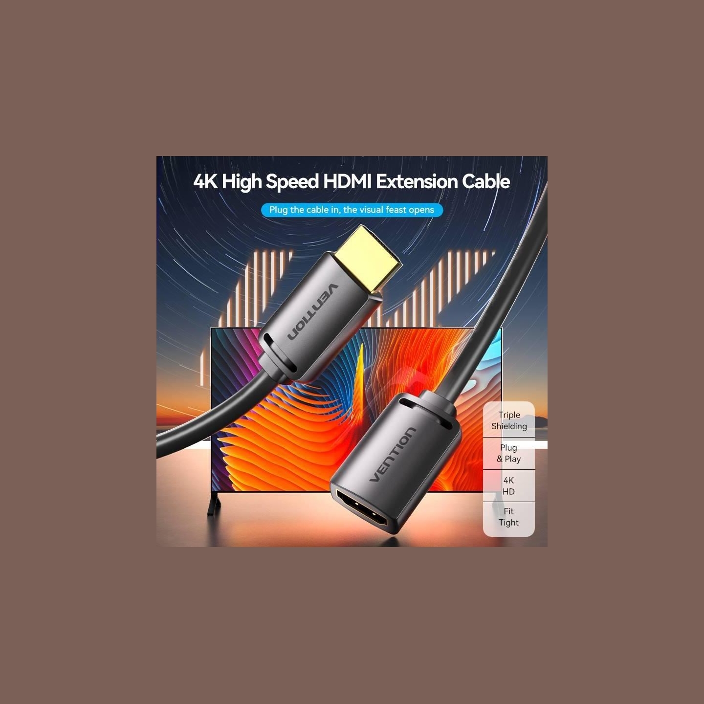 Vention CABLE HDMI MALE/FEMALE 4K/0.5M BLACK AHCBD VENTION