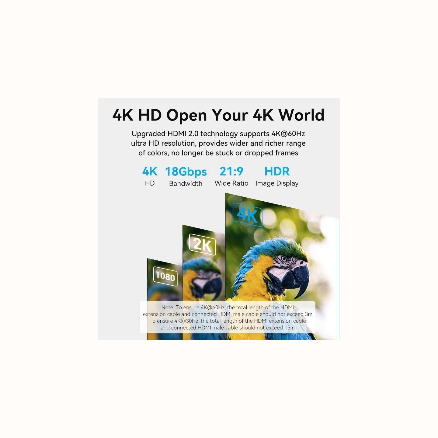 Vention CABLE HDMI MALE/FEMALE 4K/0.5M BLACK AHCBD VENTION