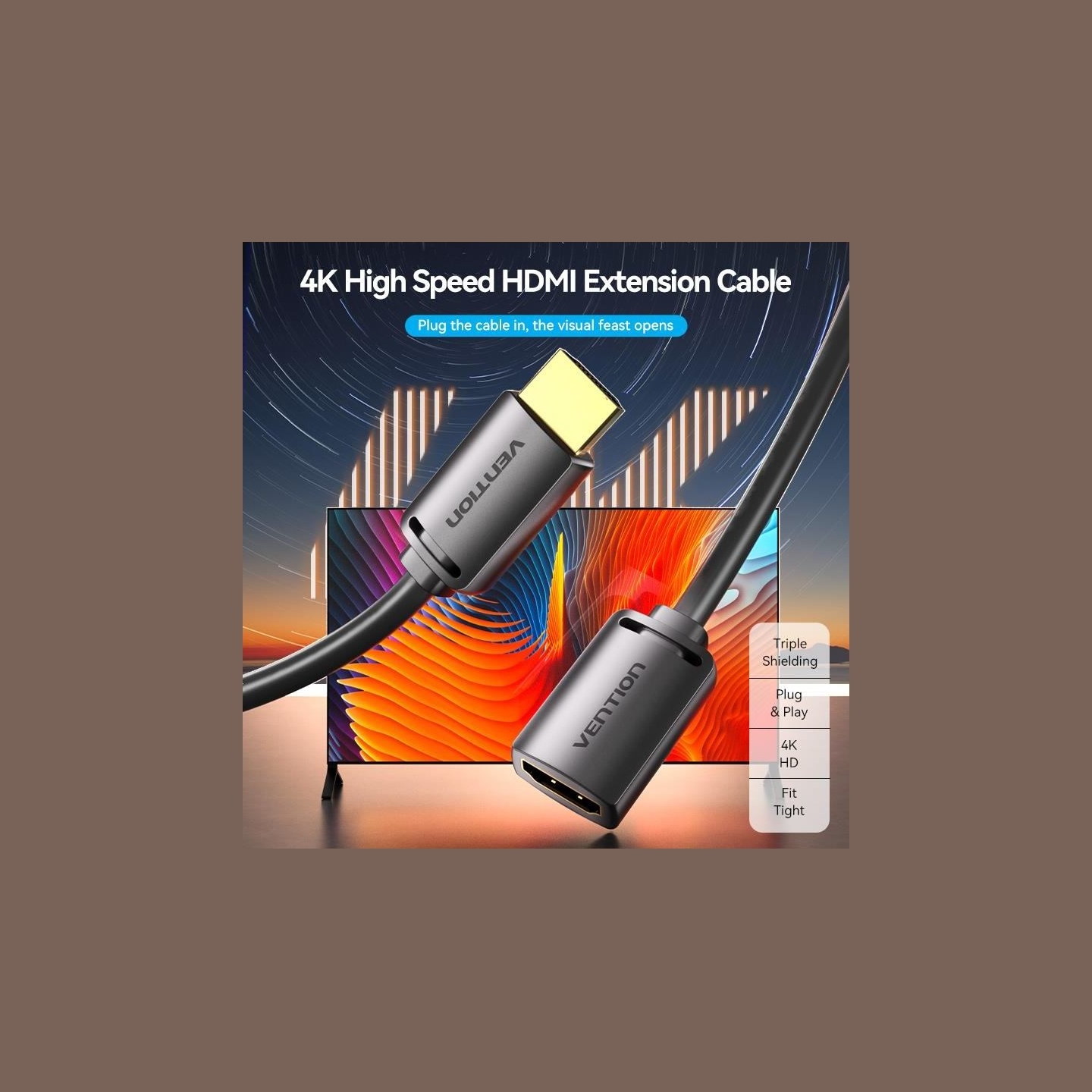 Vention CABLE HDMI MALE/FEMALE 4K/1M BLACK AHCBF VENTION
