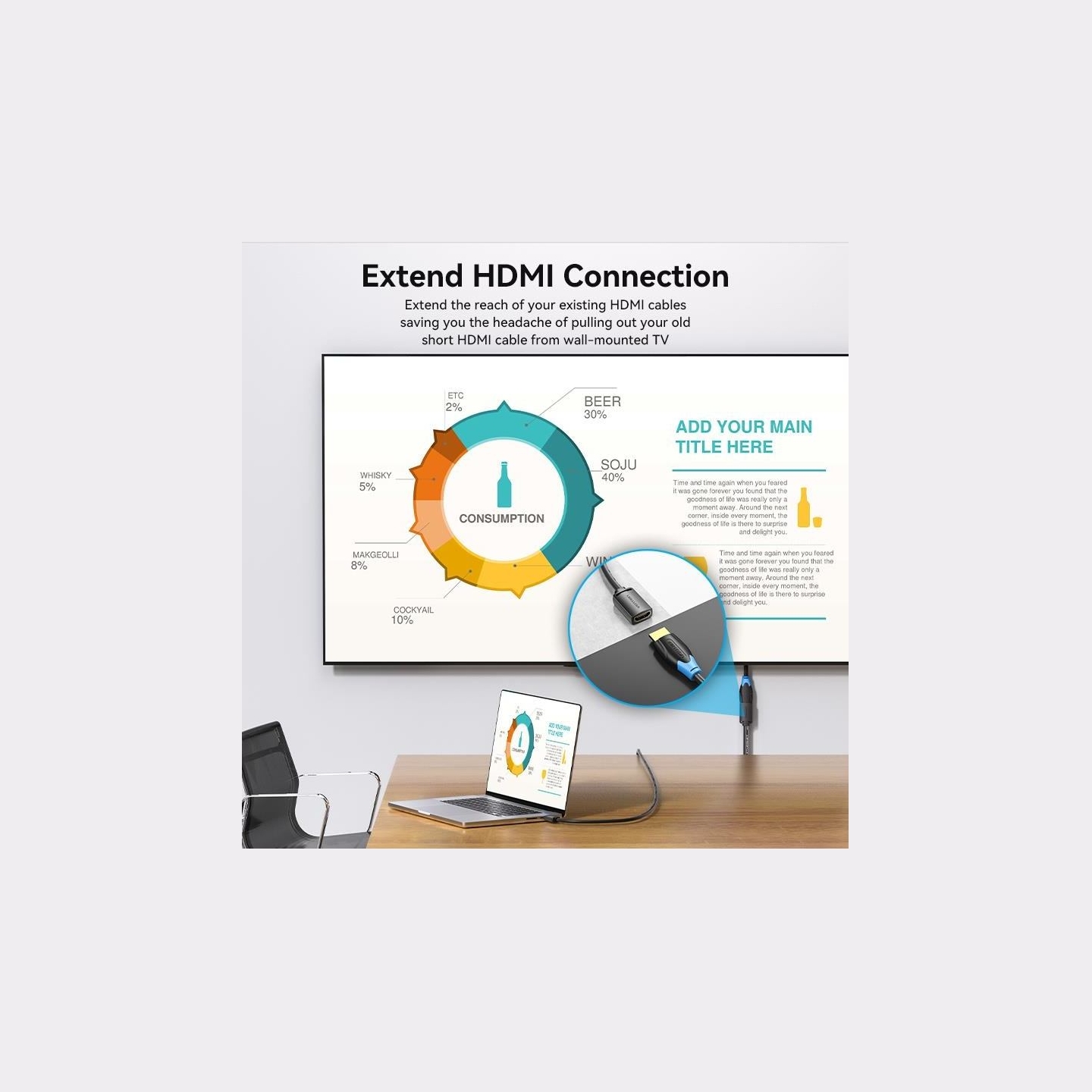 Vention CABLE HDMI MALE/FEMALE 4K/1M BLACK AHCBF VENTION