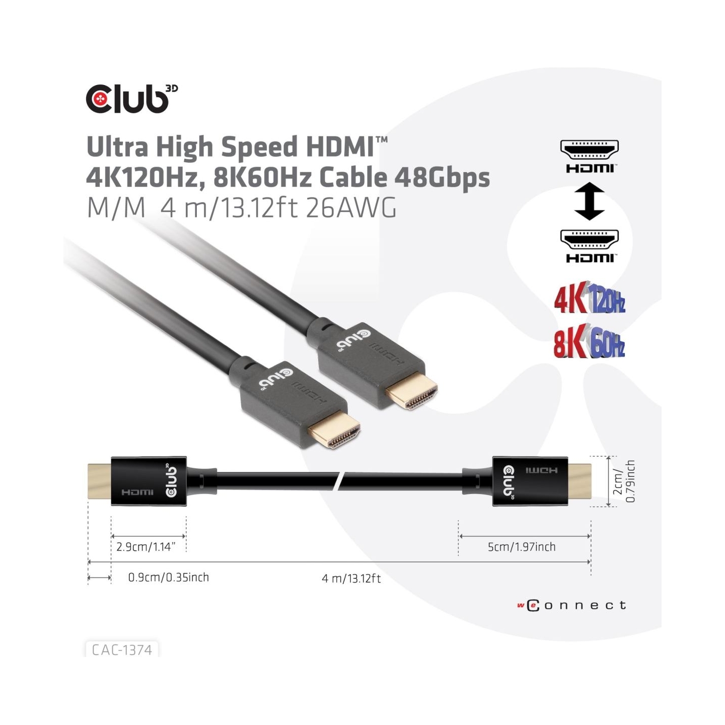 Club3D CABLE HDMI TO HDMI 4M/M/M CAC-1374 CLUB3D