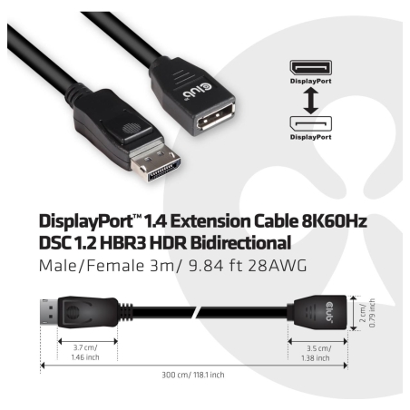 Club3D CABLE DP TO DP 3M/M/F CAC-1023 CLUB3D