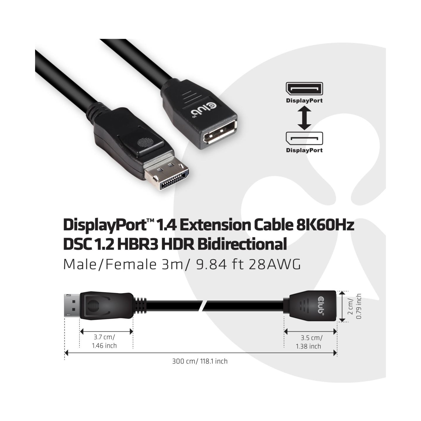 Club3D CABLE DP TO DP 3M/M/F CAC-1023 CLUB3D