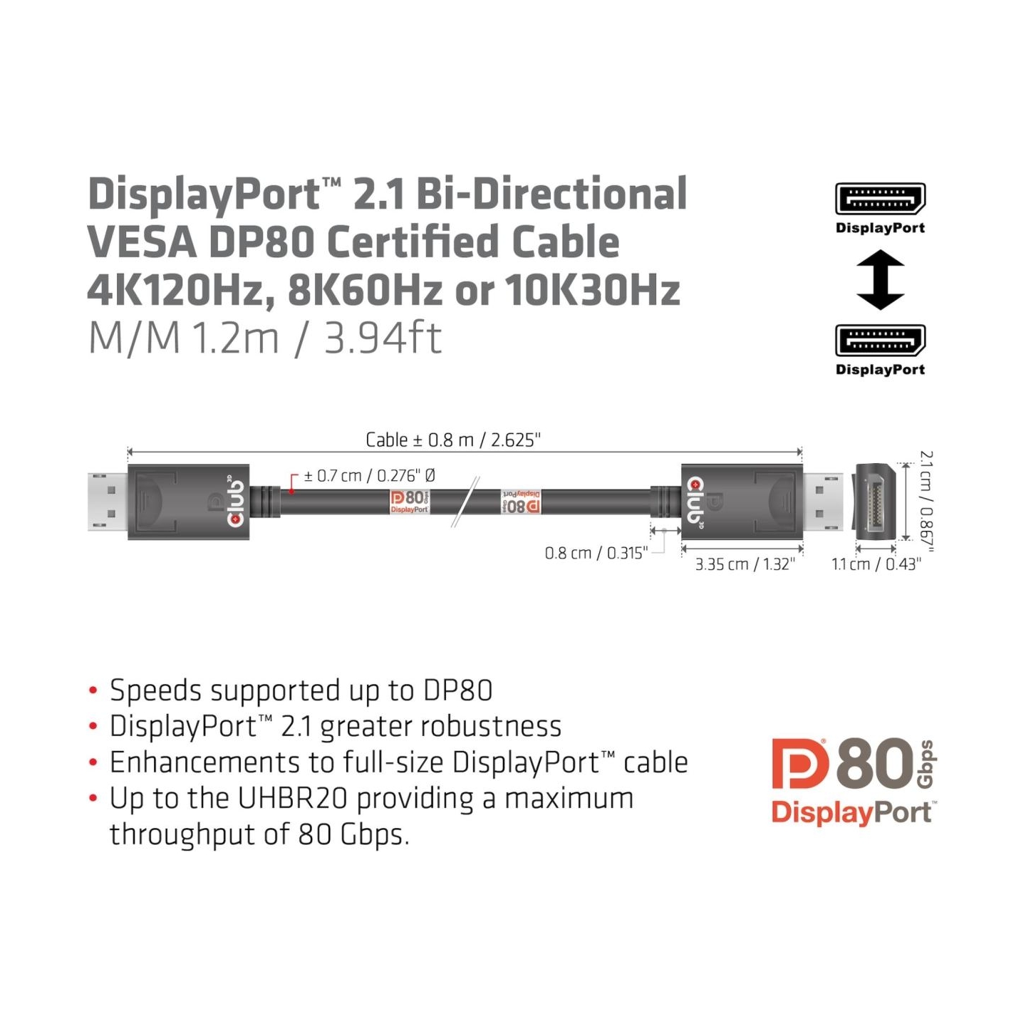 Club3D CABLE DP TO DP 1.2M/M/M CAC-1091 CLUB3D