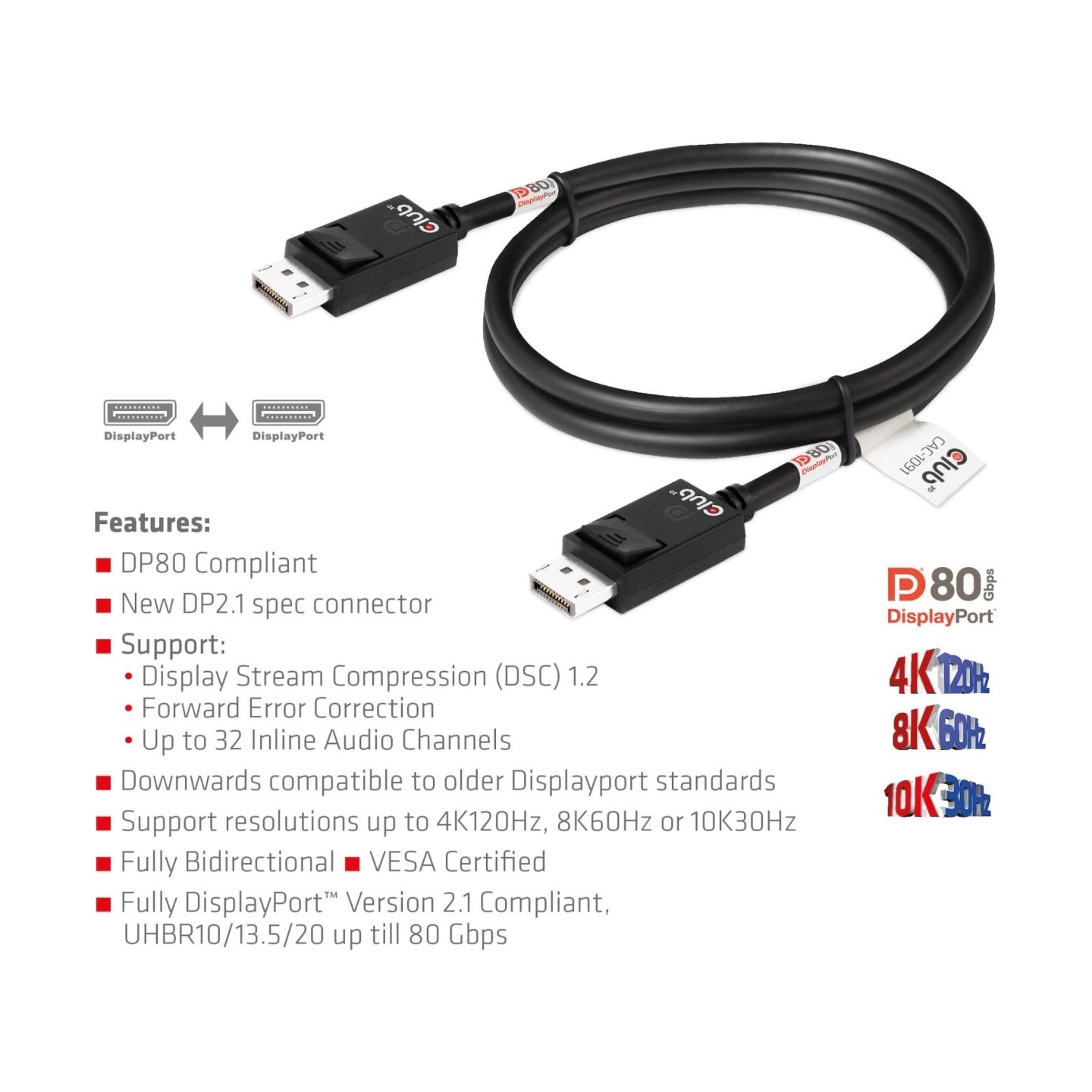 Club3D CABLE DP TO DP 1.2M/M/M CAC-1091 CLUB3D
