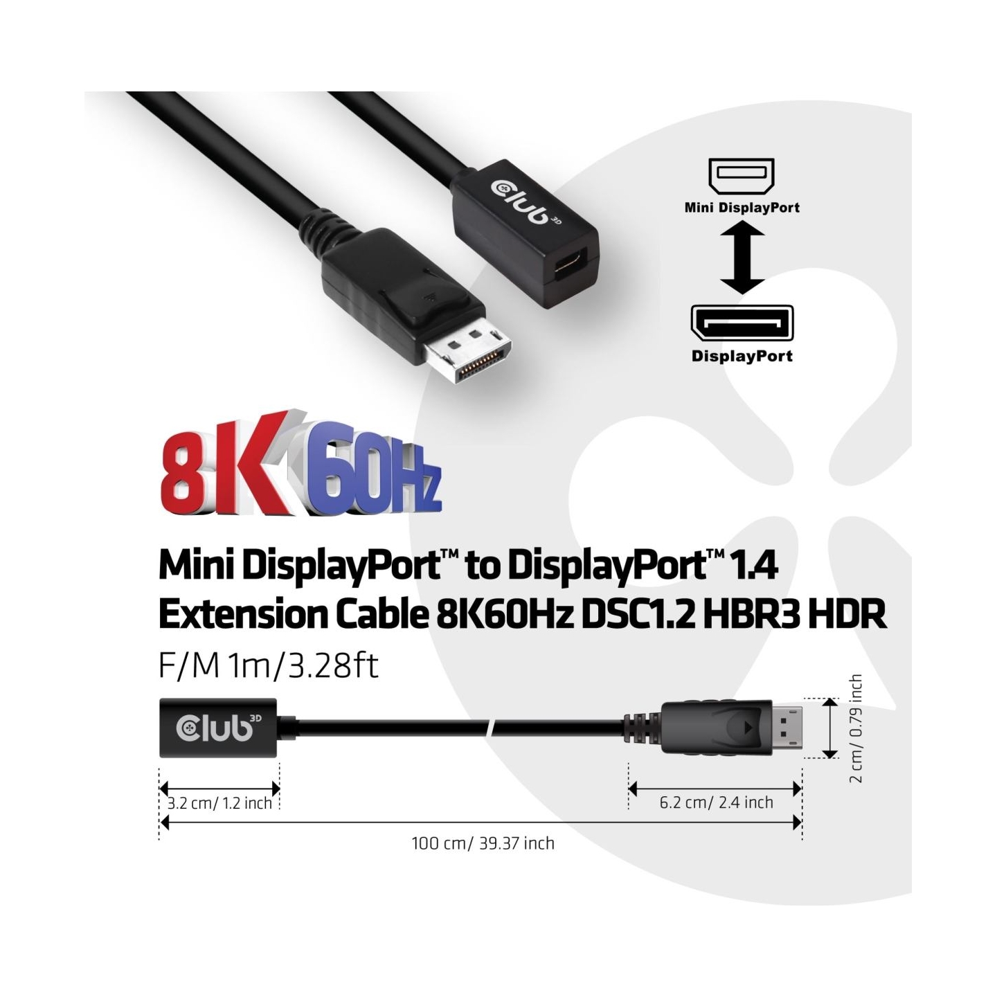 Club3D CABLE MINI DP TO DP 1M/M/F CAC-1120 CLUB3D