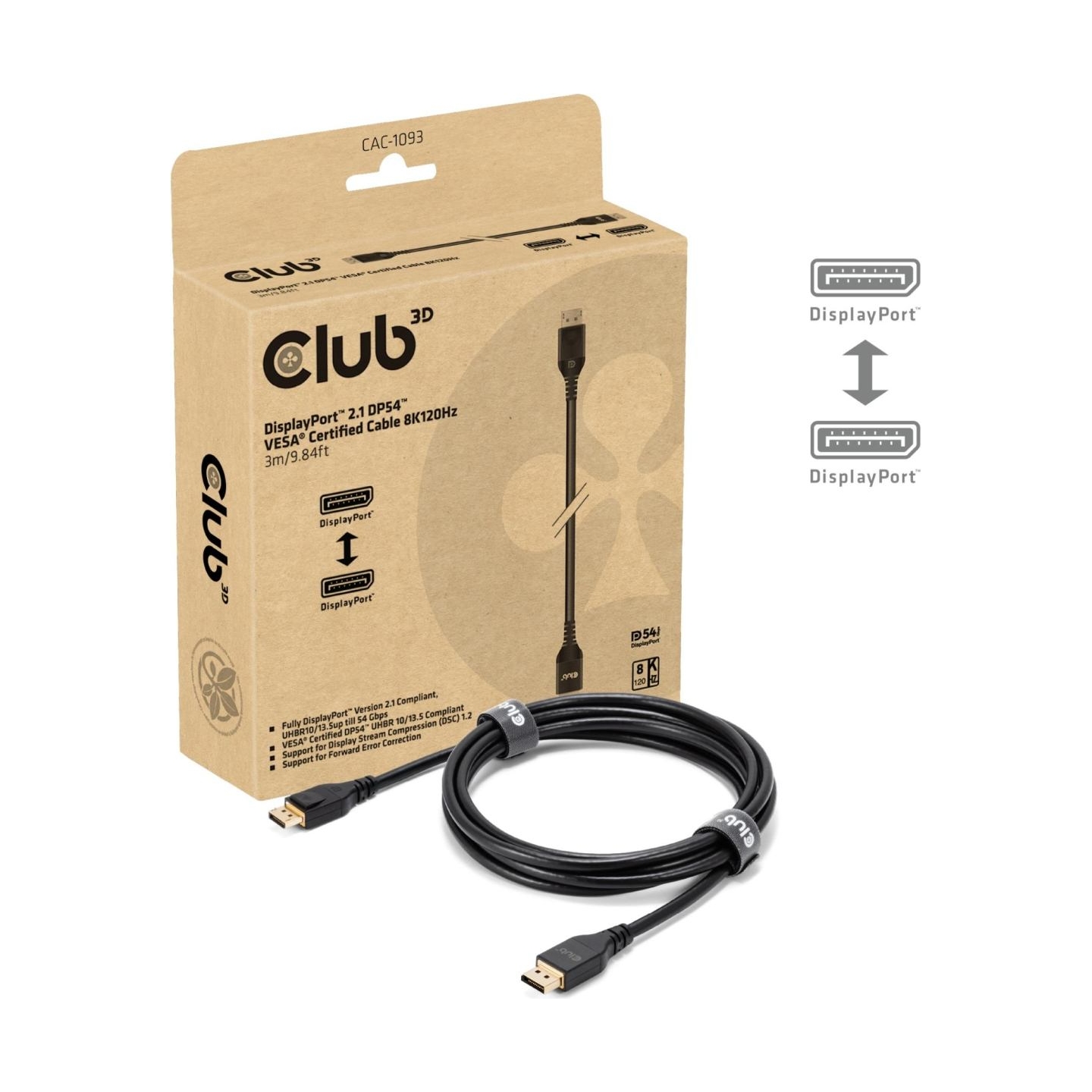 Club3D CABLE DP TO DP 3M/M/M CAC-1093 CLUB3D