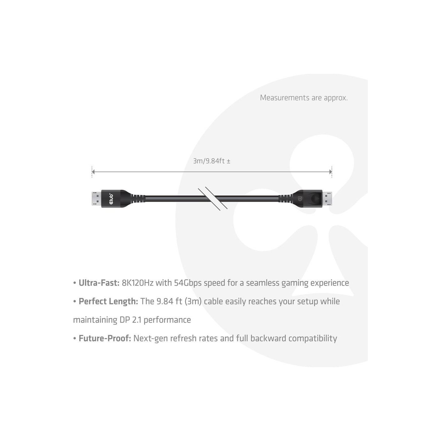 Club3D CABLE DP TO DP 3M/M/M CAC-1093 CLUB3D