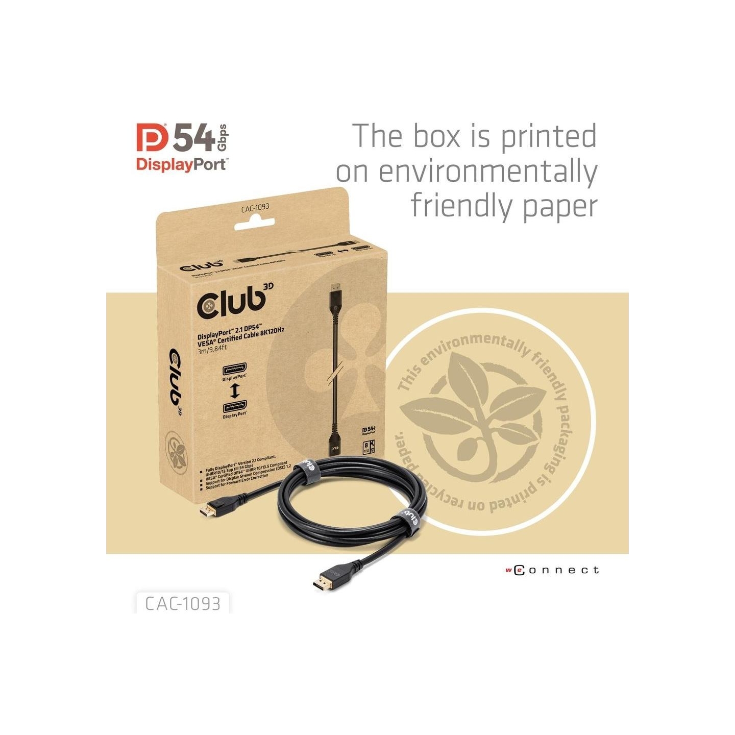 Club3D CABLE DP TO DP 3M/M/M CAC-1093 CLUB3D
