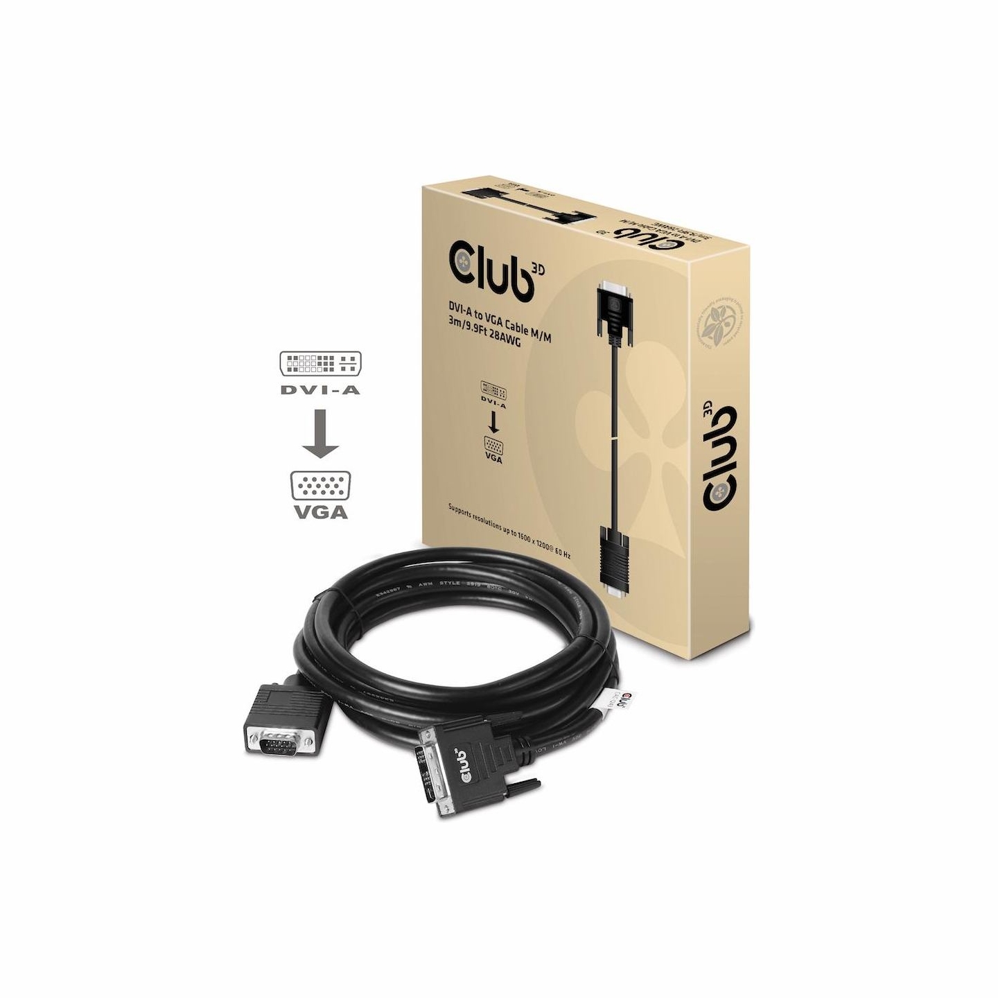 Club3D CABLE DVI-A TO VGA 3M/M/M CAC-1243 CLUB3D