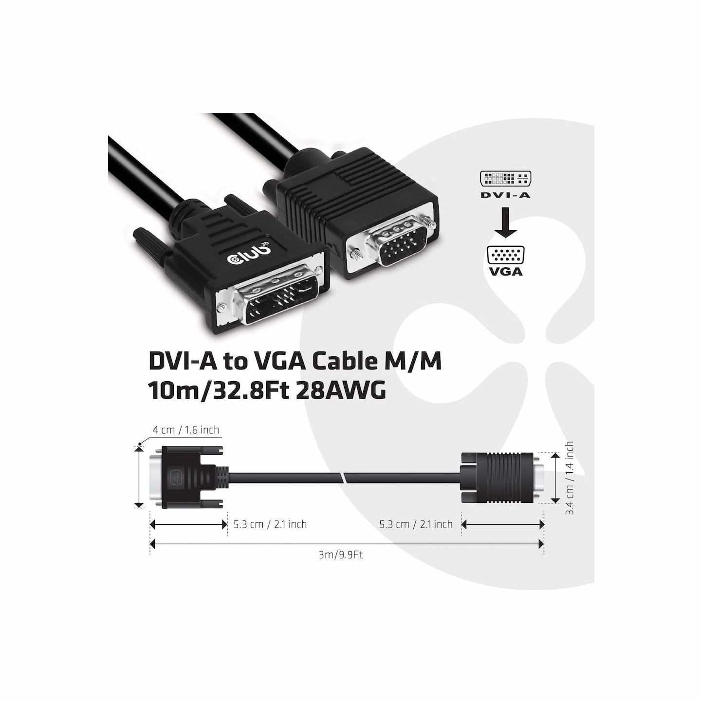 Club3D CABLE DVI-A TO VGA 3M/M/M CAC-1243 CLUB3D