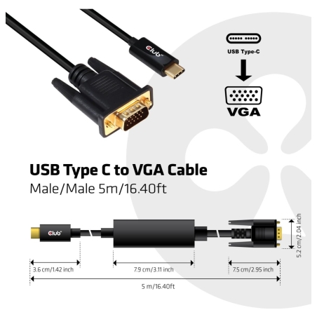 Club3D CABLE USB-C TO VGA 5M/M/M CAC-1512 CLUB3D