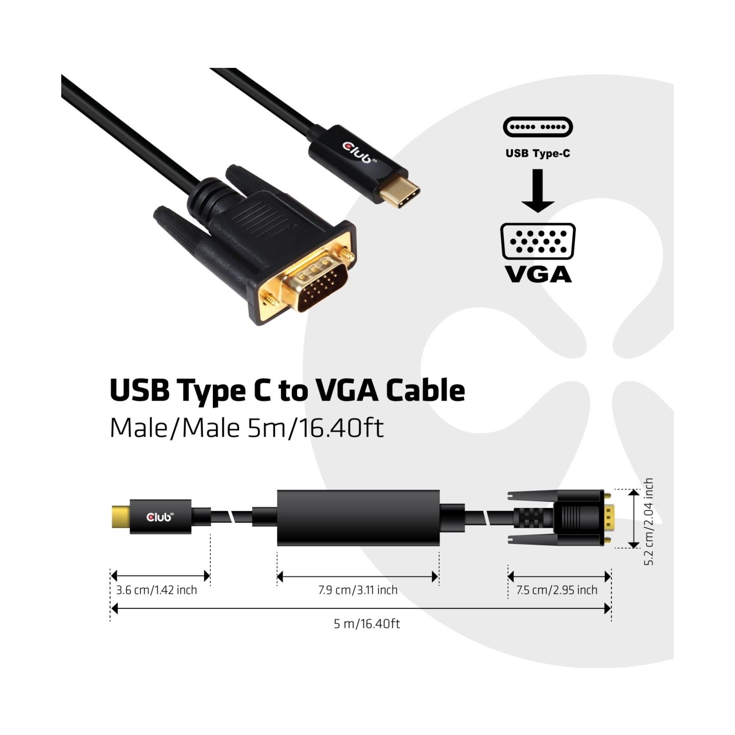 Club3D CABLE USB-C TO VGA 5M/M/M CAC-1512 CLUB3D
