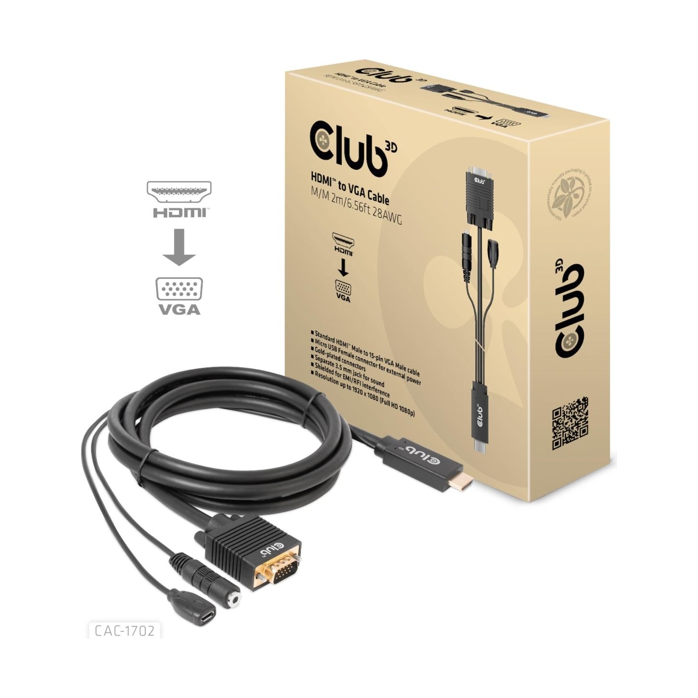 Club3D CABLE HDMI TO VGA 2M/M/M CAC-1712 CLUB3D